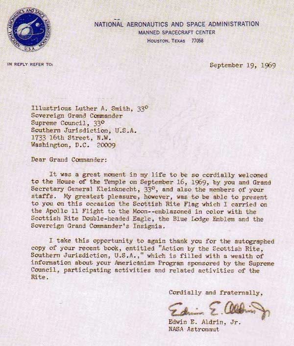 Buzz Aldrin Letter Grand Commander Smith