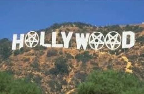 Hollywood sign with 3 hexagons