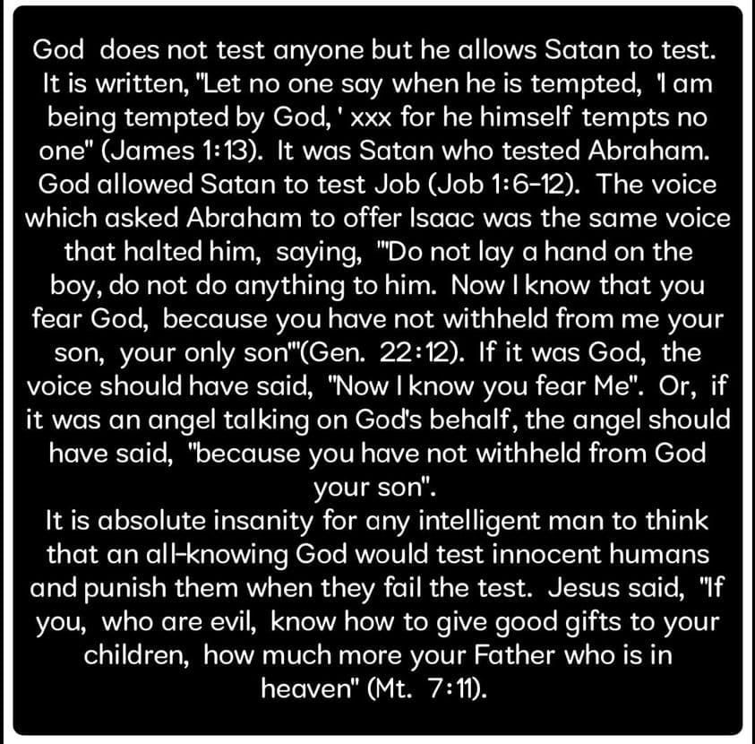 According to Ron Calunod, God does not test anyone.