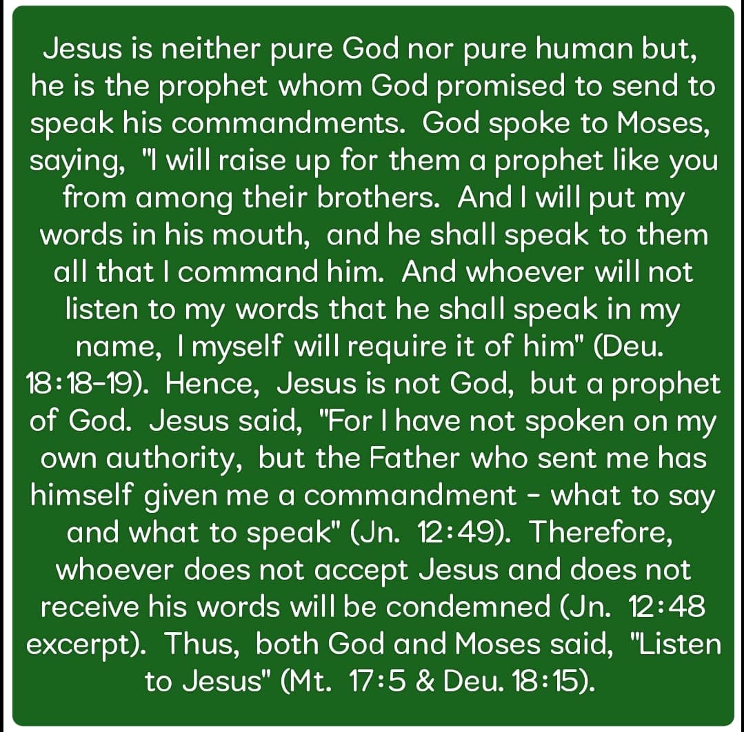 Jesus is neither pure God nor pure human but, he is the prophet